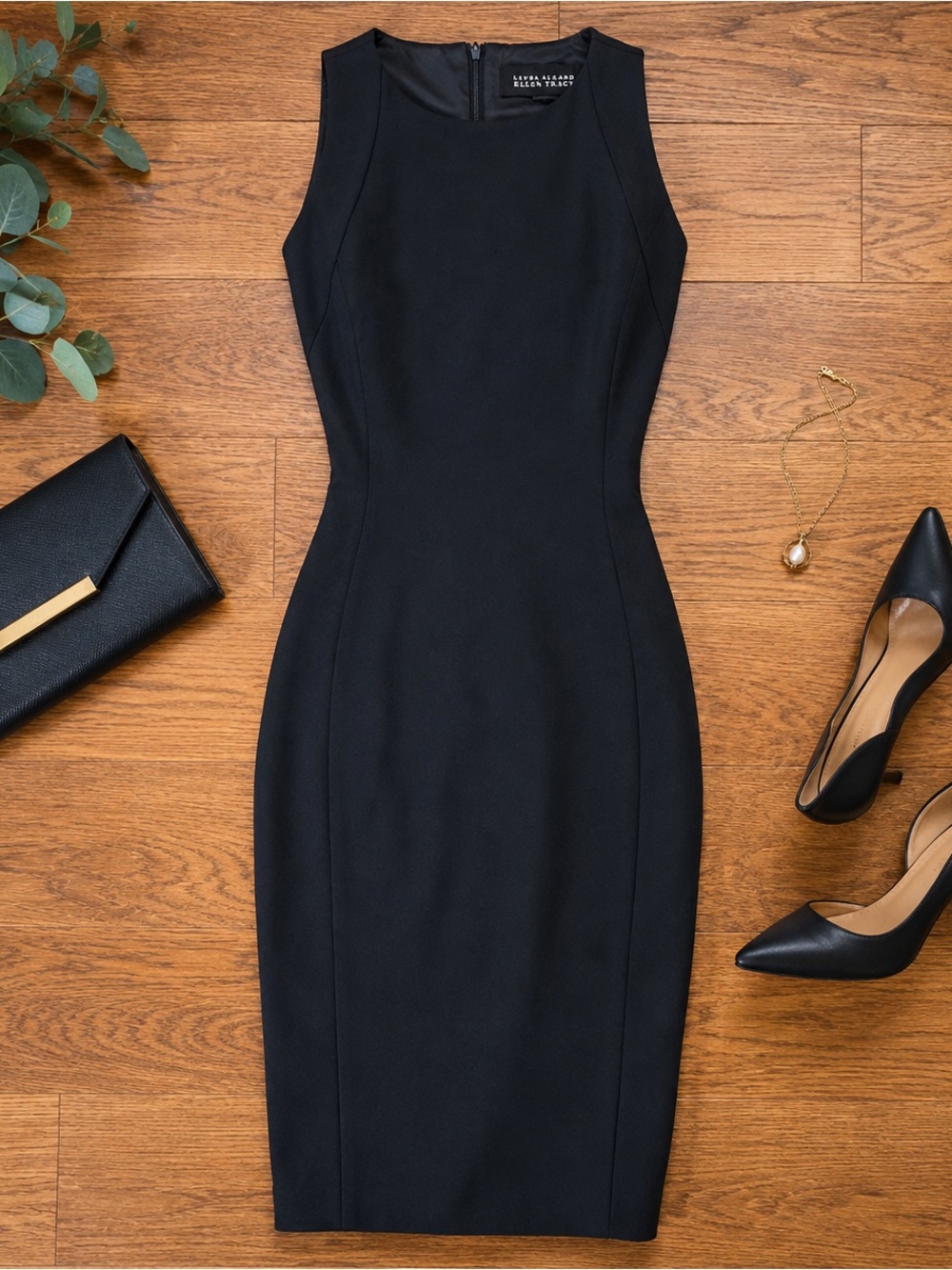 Linda Allard Ellen Tracy Black Cross Back Sheath Dress Size 8